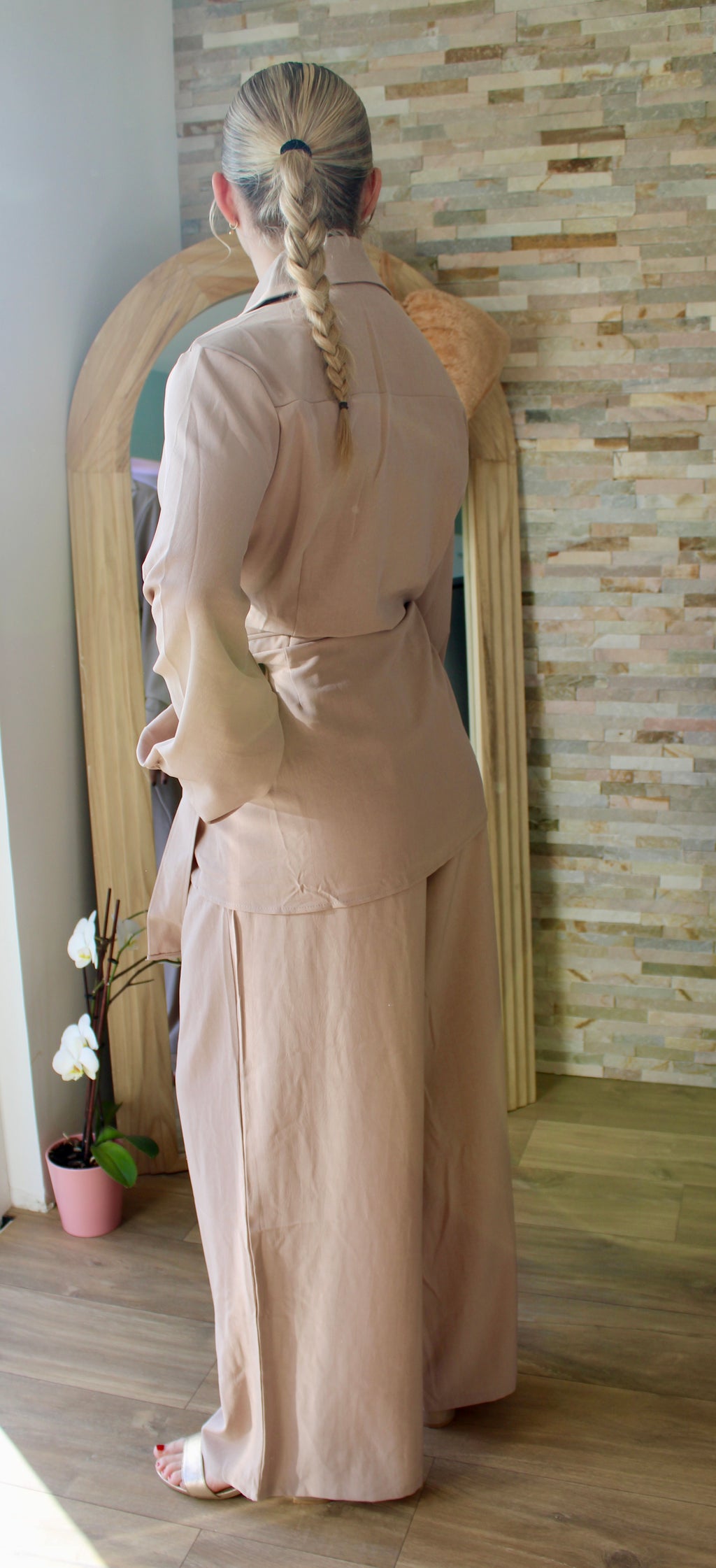 Ensemble Blouse + Pantalon rose pâle